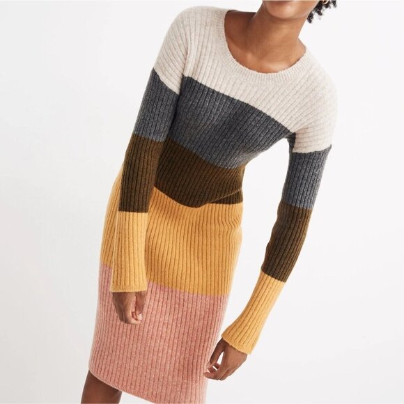 Madewell Dresses & Skirts - Madewell Colorblock Sweater Dress in Coziest Yarn Womens Size XS Wool Blend